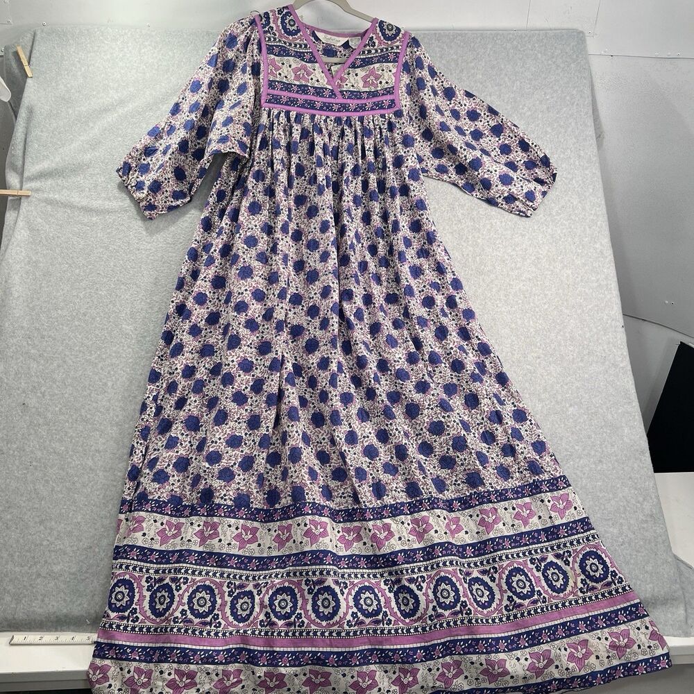 Vintage Sabrina by Mervyn’s caftan dress 100% Cotton Boho Floral Purple MuMu Med